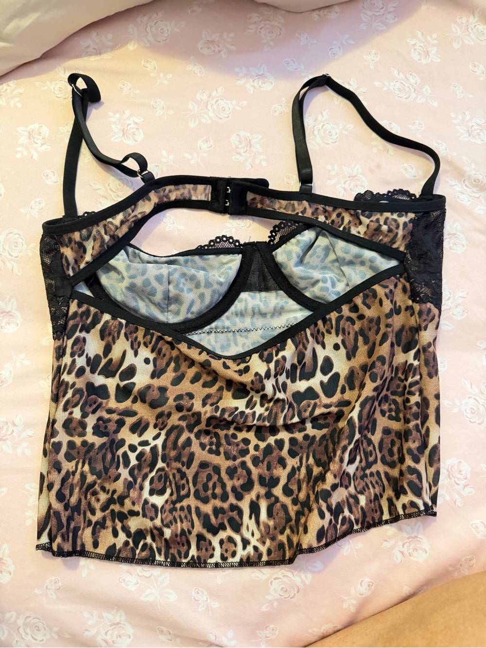 Leopard Print Lace-Trim Camisole with Built-In Bra - Black Trim